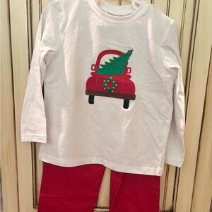 Red and White Holiday Outfit with Car Design